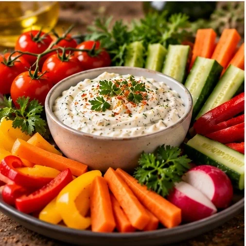 Frische Gemüseplatte mit Dip